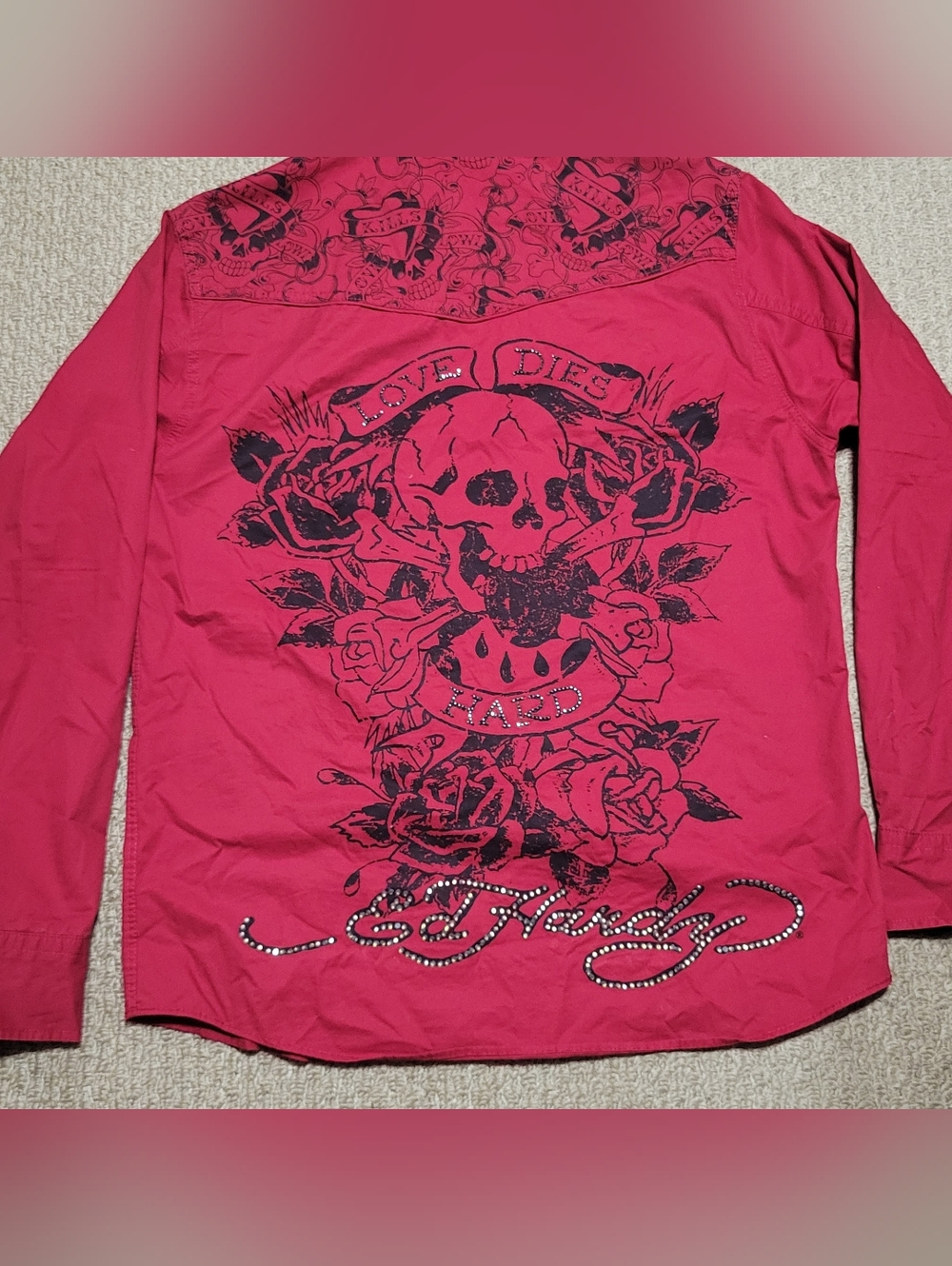 Ed Hardy Men’s Red Long-Sleeve Graphic Shirt
